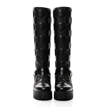 Gucci Cordovan Lux Nappa GG Matelasse 60mm Knee High Boots 39.5 Black 2 of 9