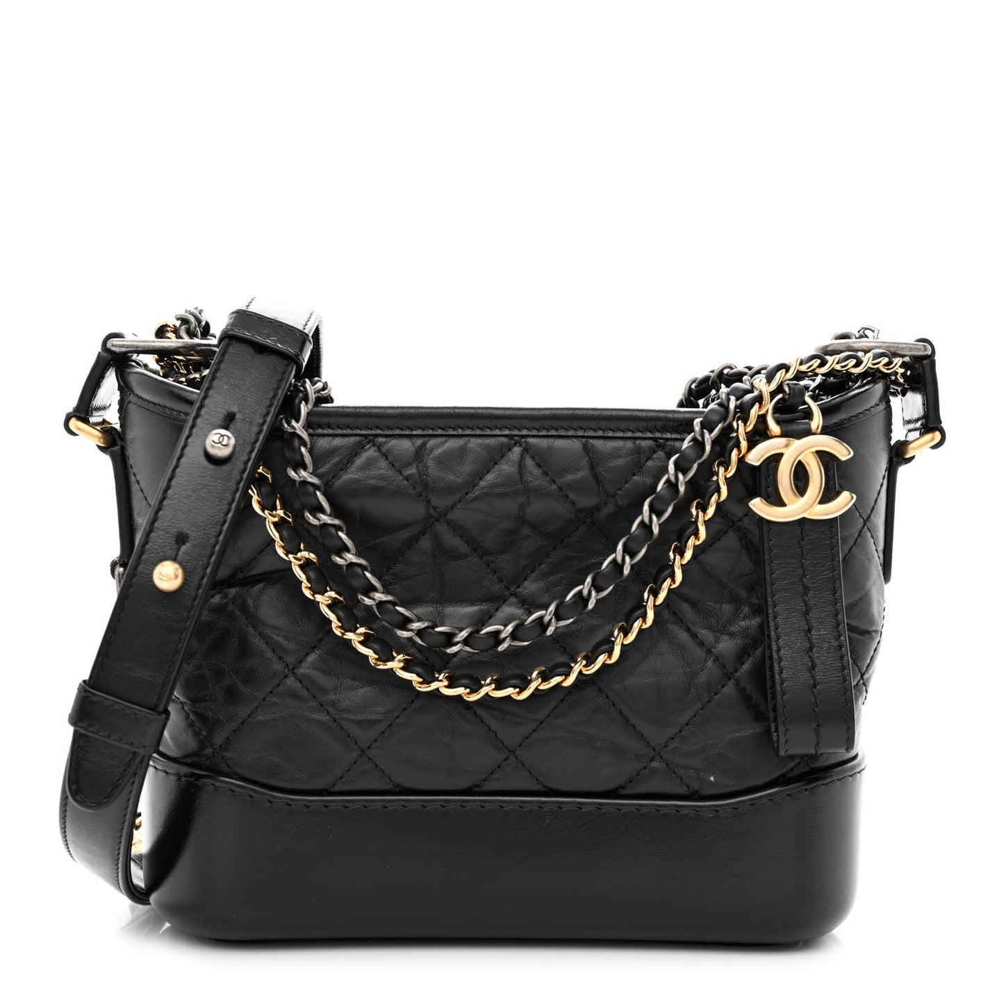 Aged Calfskin Quilted Small Gabrielle Hobo Black