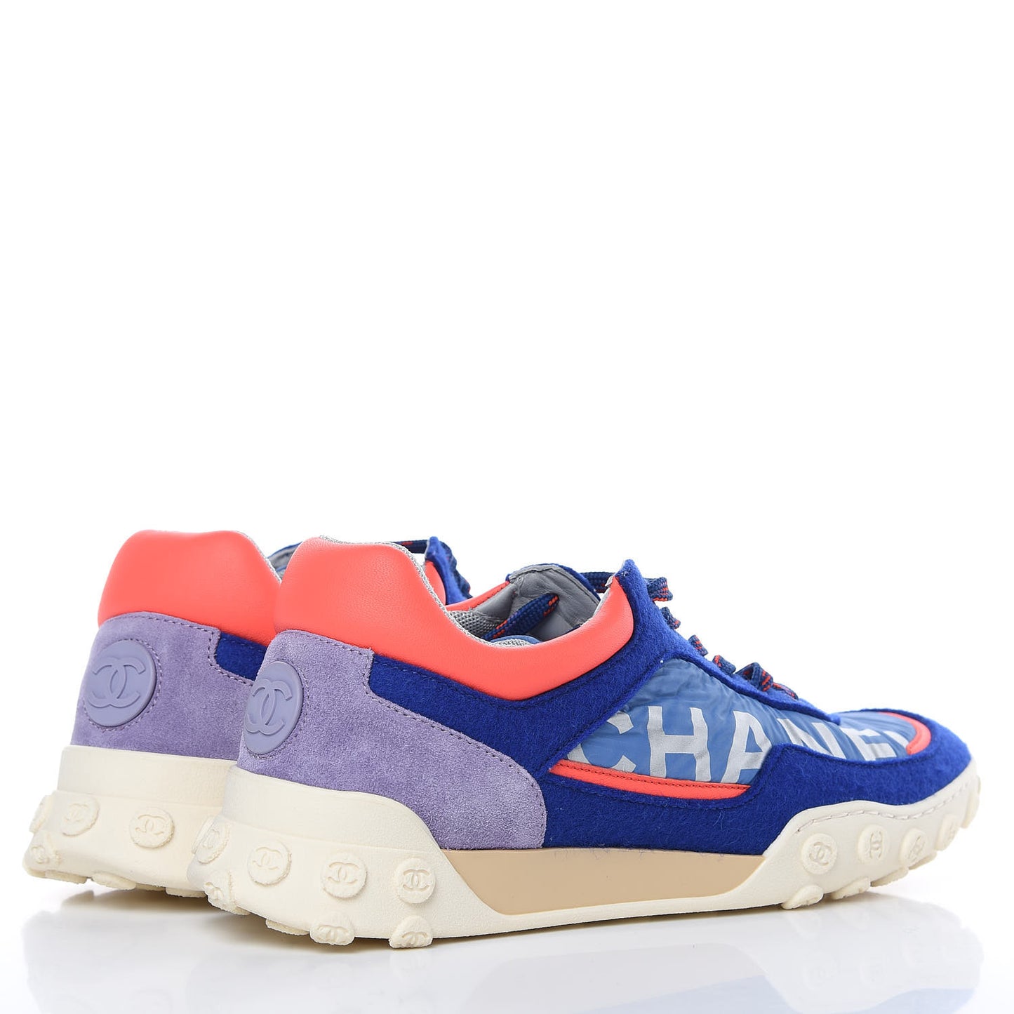 Wool Nylon Lambskin Suede Calfskin Womens Logo Sneakers 38 Blue Coral