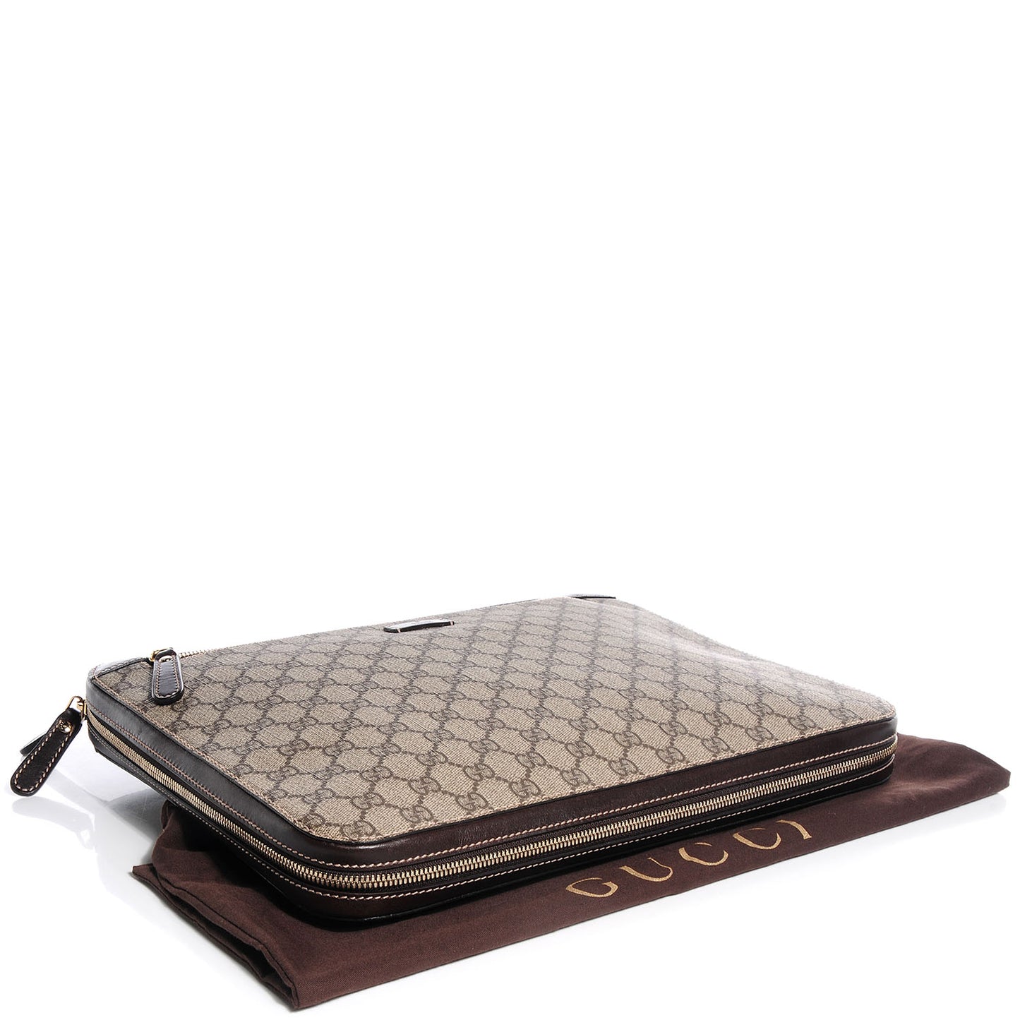 GG Plus Monogram Selleria Calfskin Document Portfolio Case Beige Ebony Cocoa