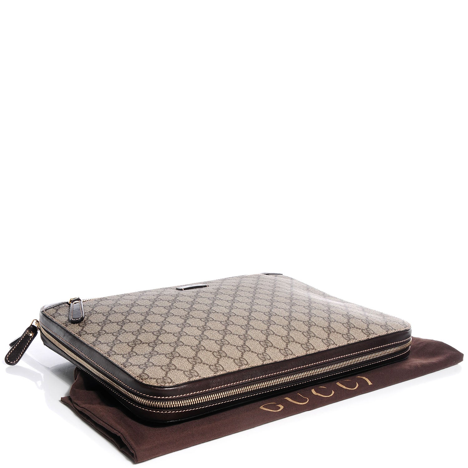 Gucci GG Plus Monogram Selleria Calfskin Document Portfolio Case Beige Ebony Cocoa 4 of 7