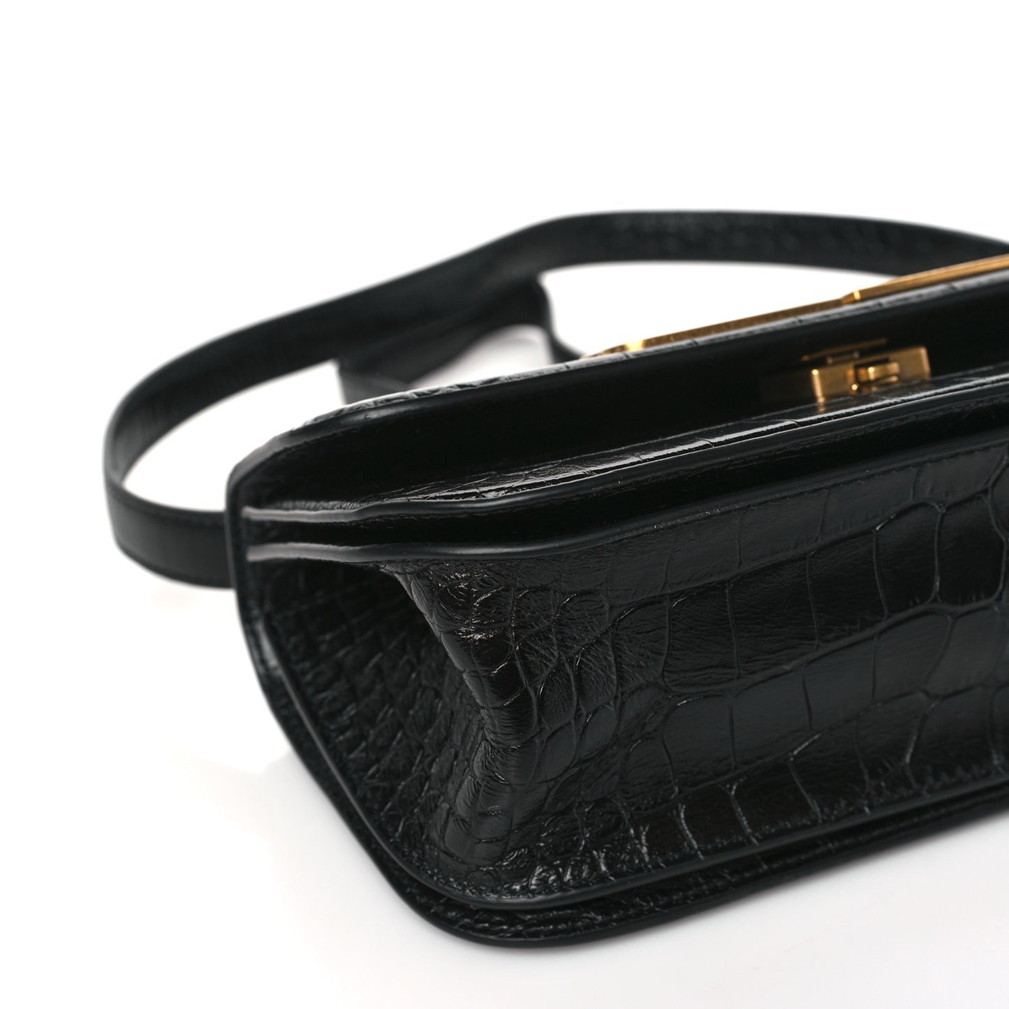 Extra Supple Calfskin Crocodile Embossed Small Gossip Bag Black