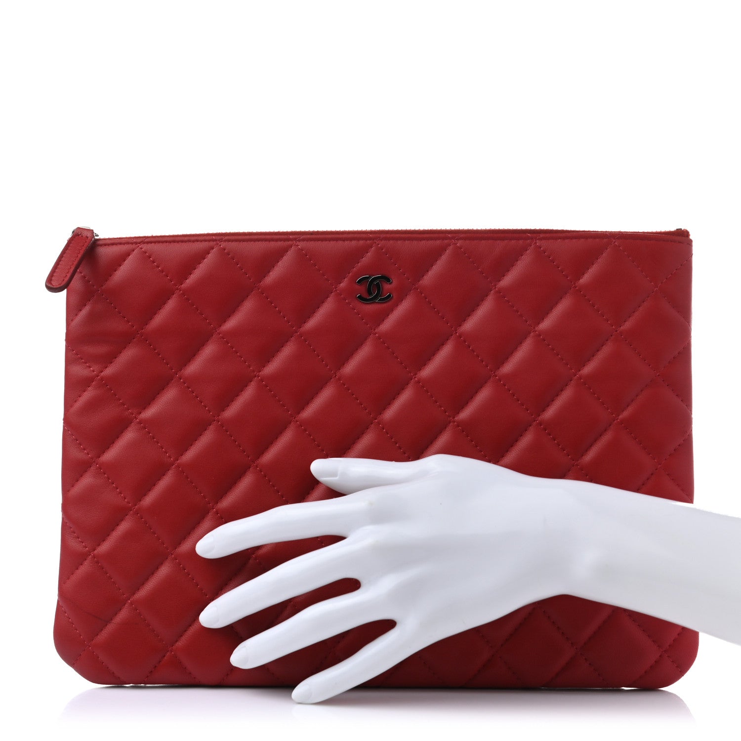 Chanel Lambskin Quilted Medium Cosmetic Case Red 2 of 8