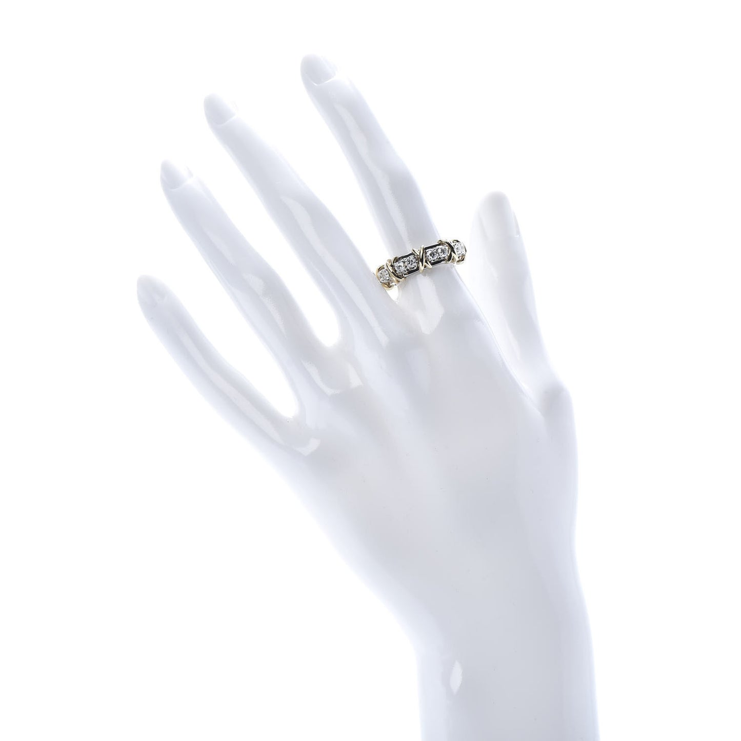 18K Yellow Gold Platinum Diamond Schlumberger Sixteen Stone Ring 52 6