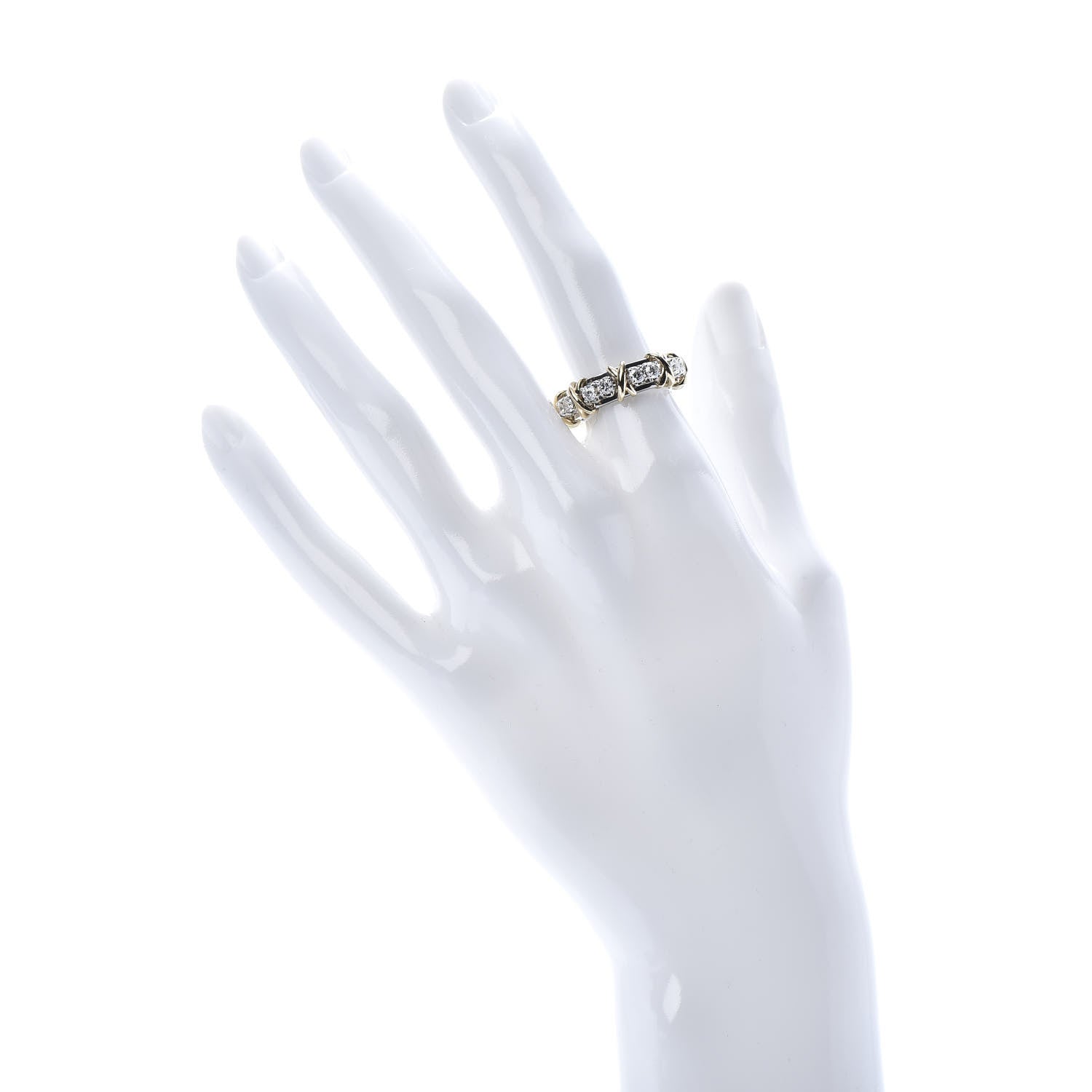 Tiffany 18K Yellow Gold Platinum Diamond Schlumberger Sixteen Stone Ring 52 6 2 of 7