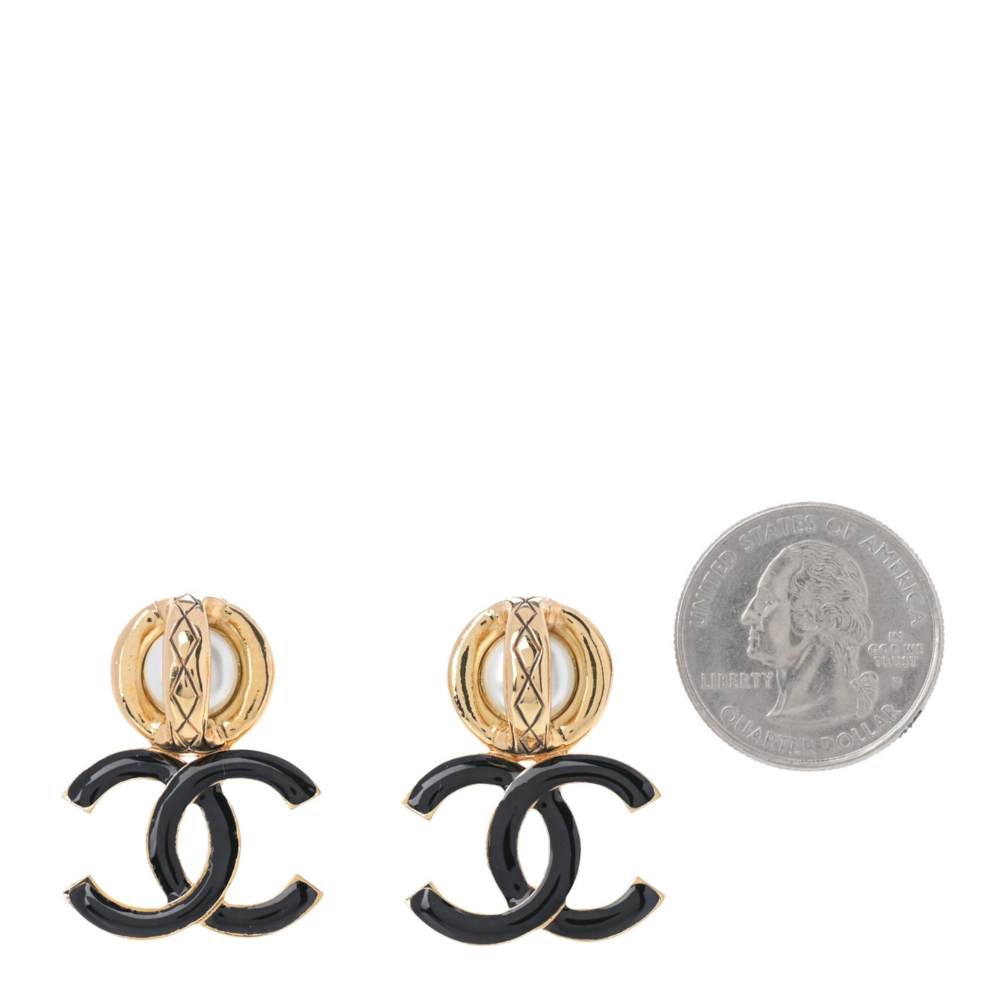 Pearl Resin CC Drop Earrings Gold Black