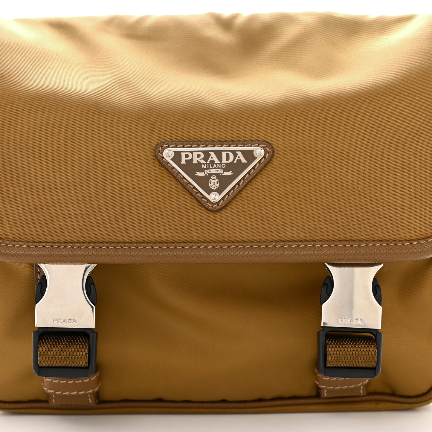 Re-Nylon Saffiano Pocket Double Snap Buckle Shoulder Bag Tabacco