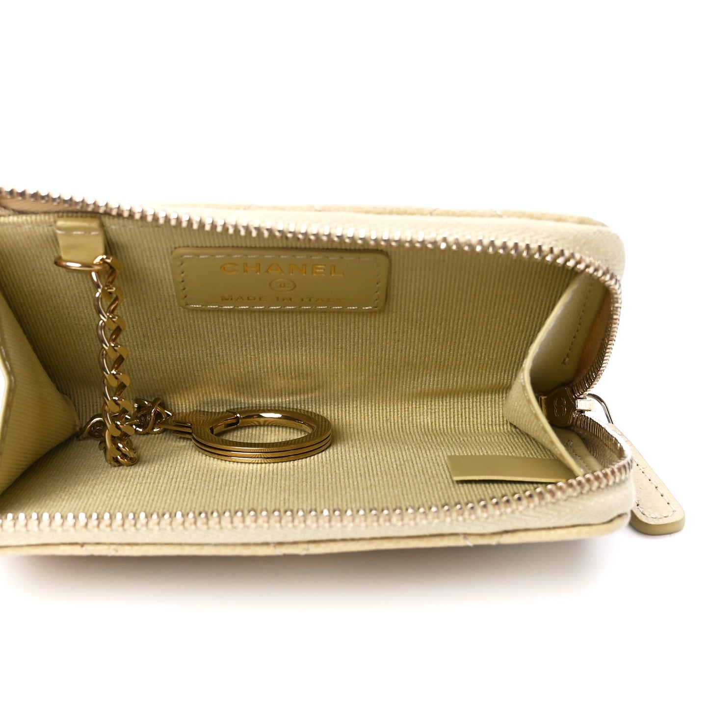 Caviar Quilted Zipped Key Holder Case Light Green