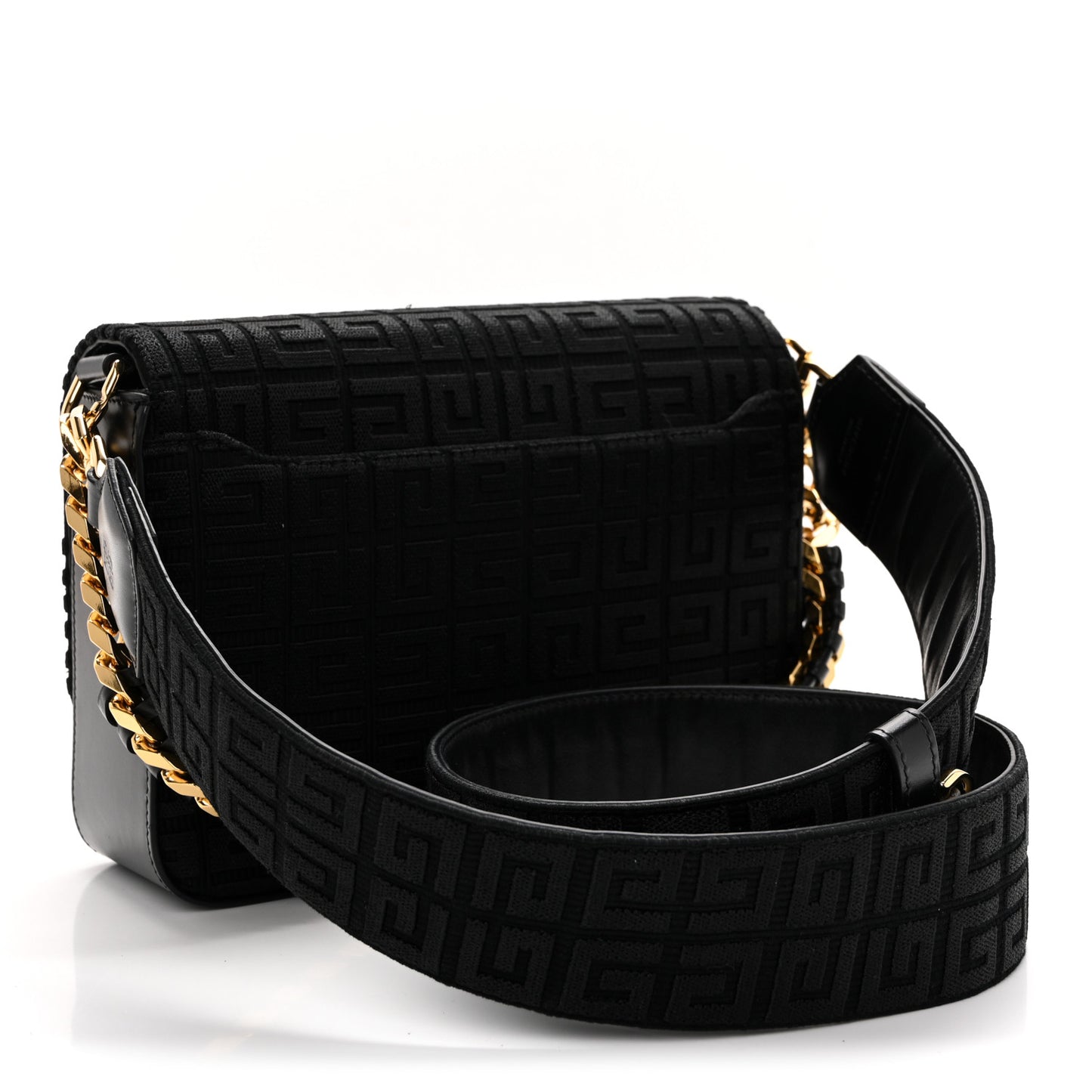 Canvas Woven Embroidered Medium 4G Bag With Chain Black