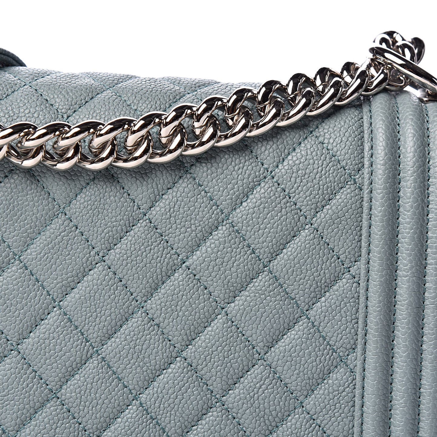 Iridescent Caviar Quilted New Medium Boy Flap Light Blue