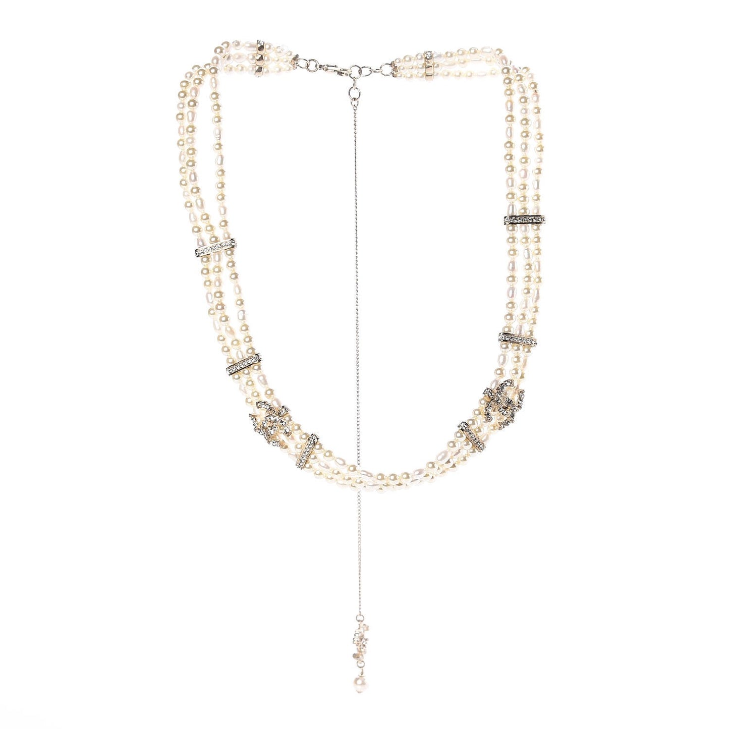 Crystal Pearl CC Short Necklace Golden White