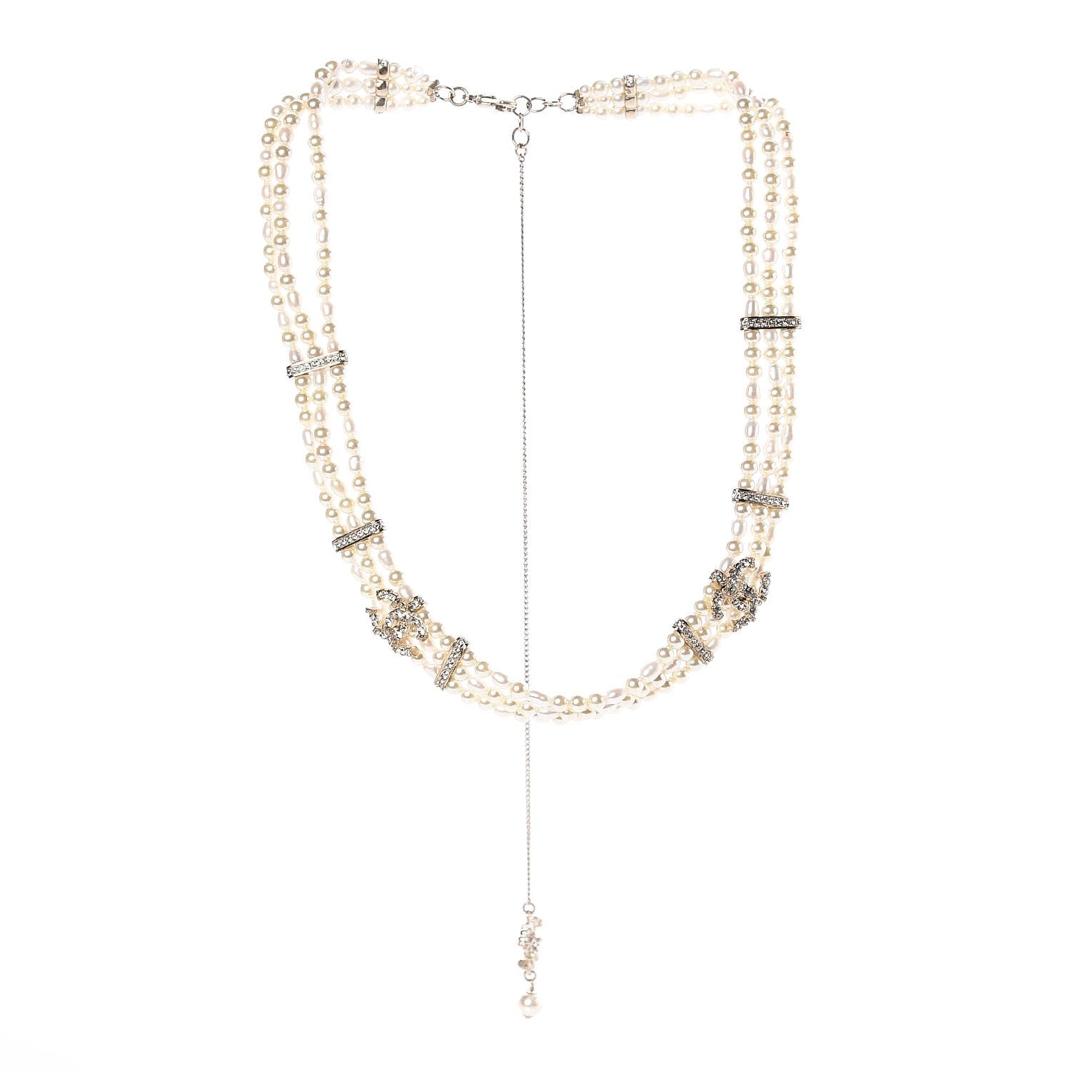 Chanel Crystal Pearl CC Short Necklace Golden White 3 of 6