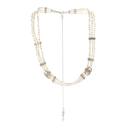 Chanel Crystal Pearl CC Short Necklace Golden White 3 of 6