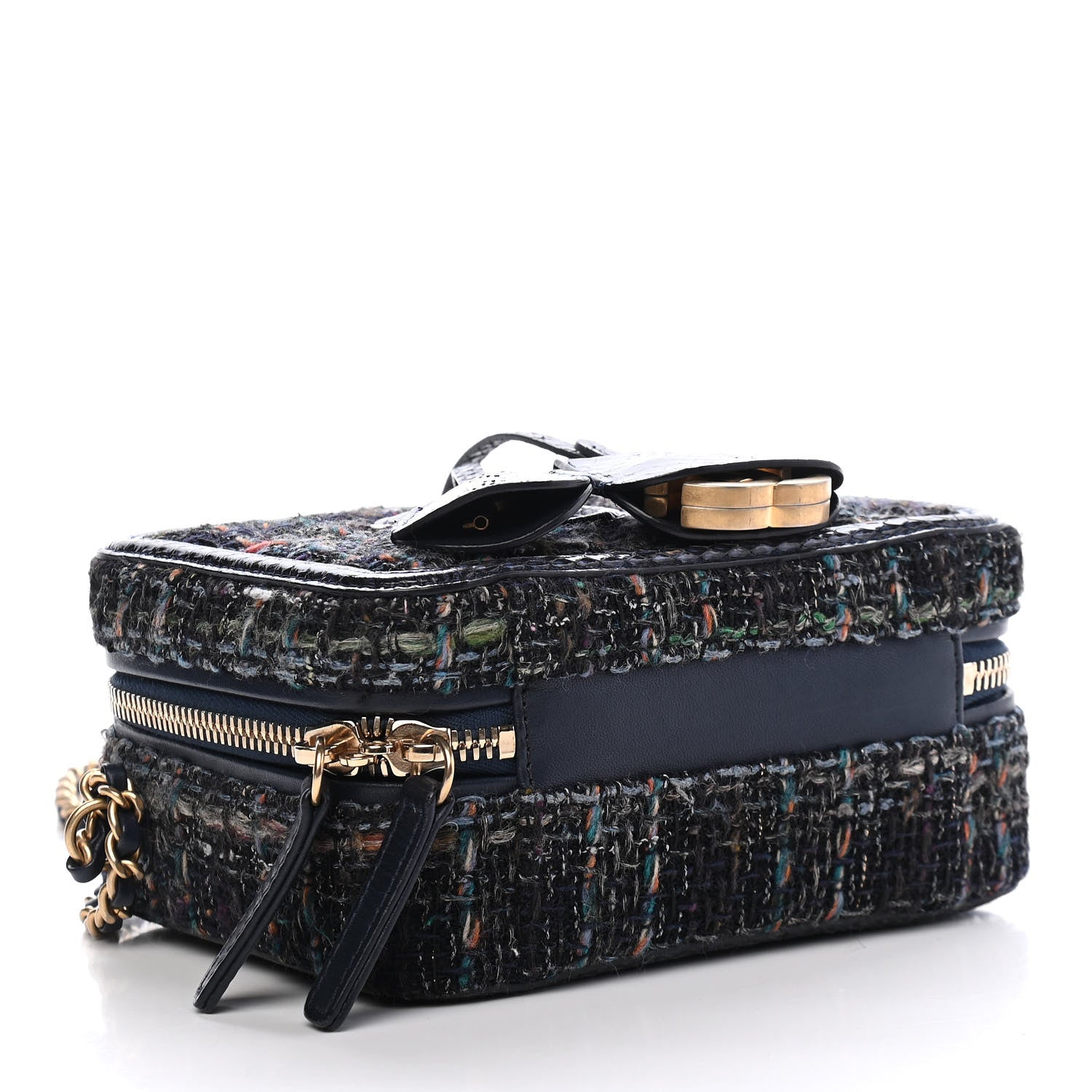 Chanel Tweed Snakeskin Quilted Small CC Filigree Vanity Case Navy Multicolor 3 of 8