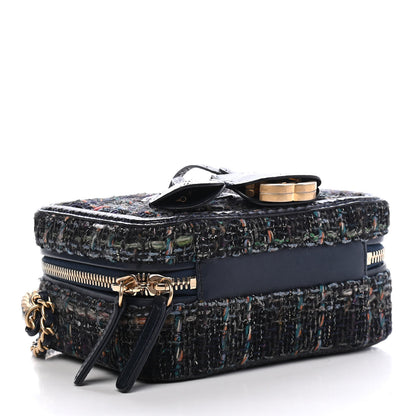 Chanel Tweed Snakeskin Quilted Small CC Filigree Vanity Case Navy Multicolor 3 of 8