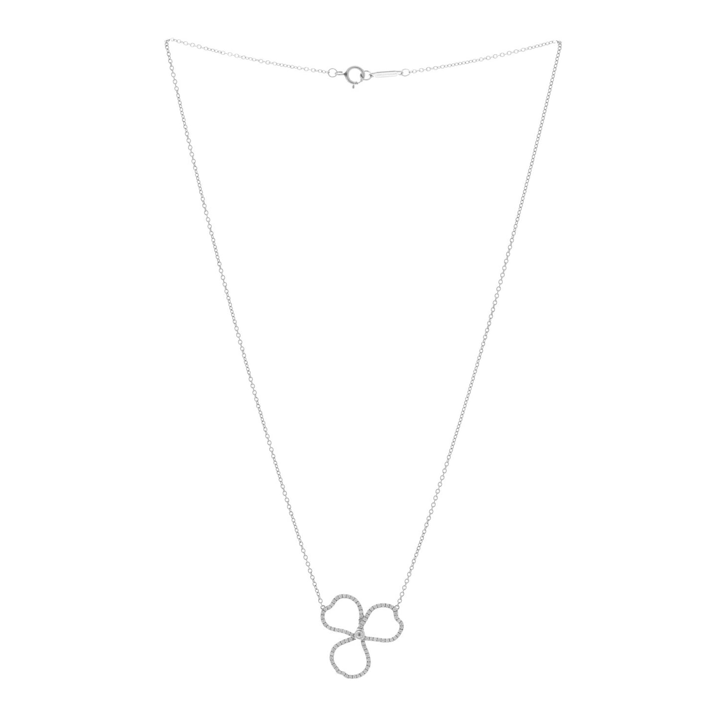 Platinum Diamond Large Paper Flowers Pendant Necklace