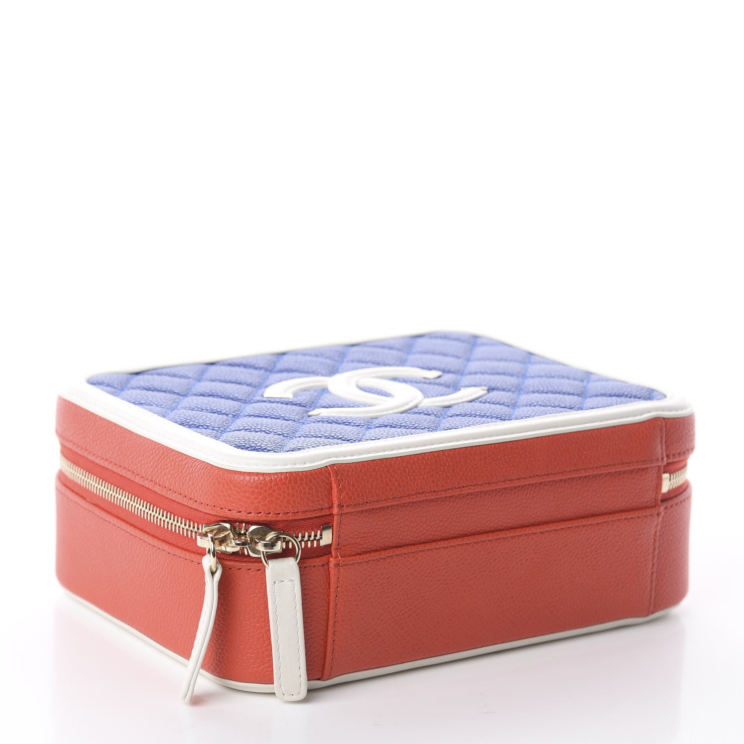 Chanel Caviar Quilted Medium CC Filigree Vanity Case Blue White Red 3 of 9