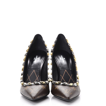 Louis Vuitton Calfskin Monogram Eldorado Pumps 37.5 Cacao 2 of 11