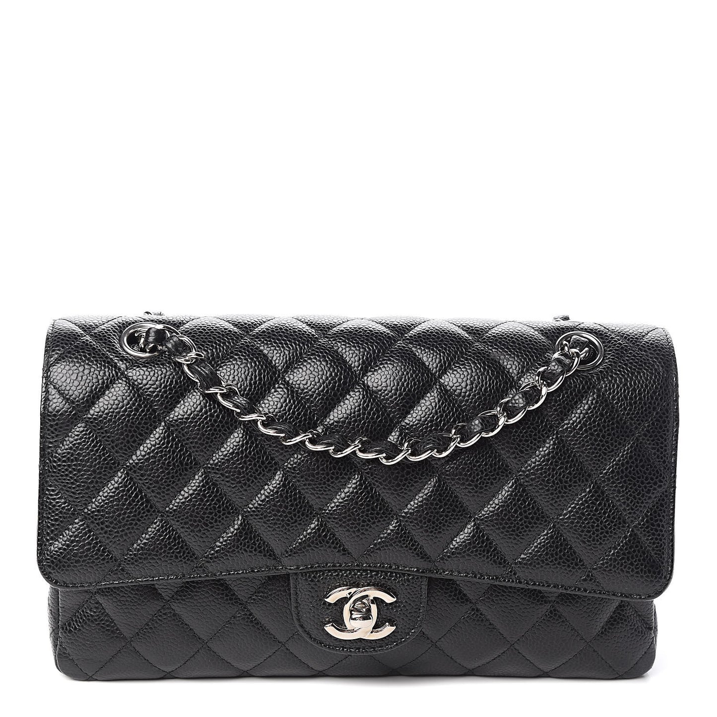 Caviar Quilted Medium Double Flap Black