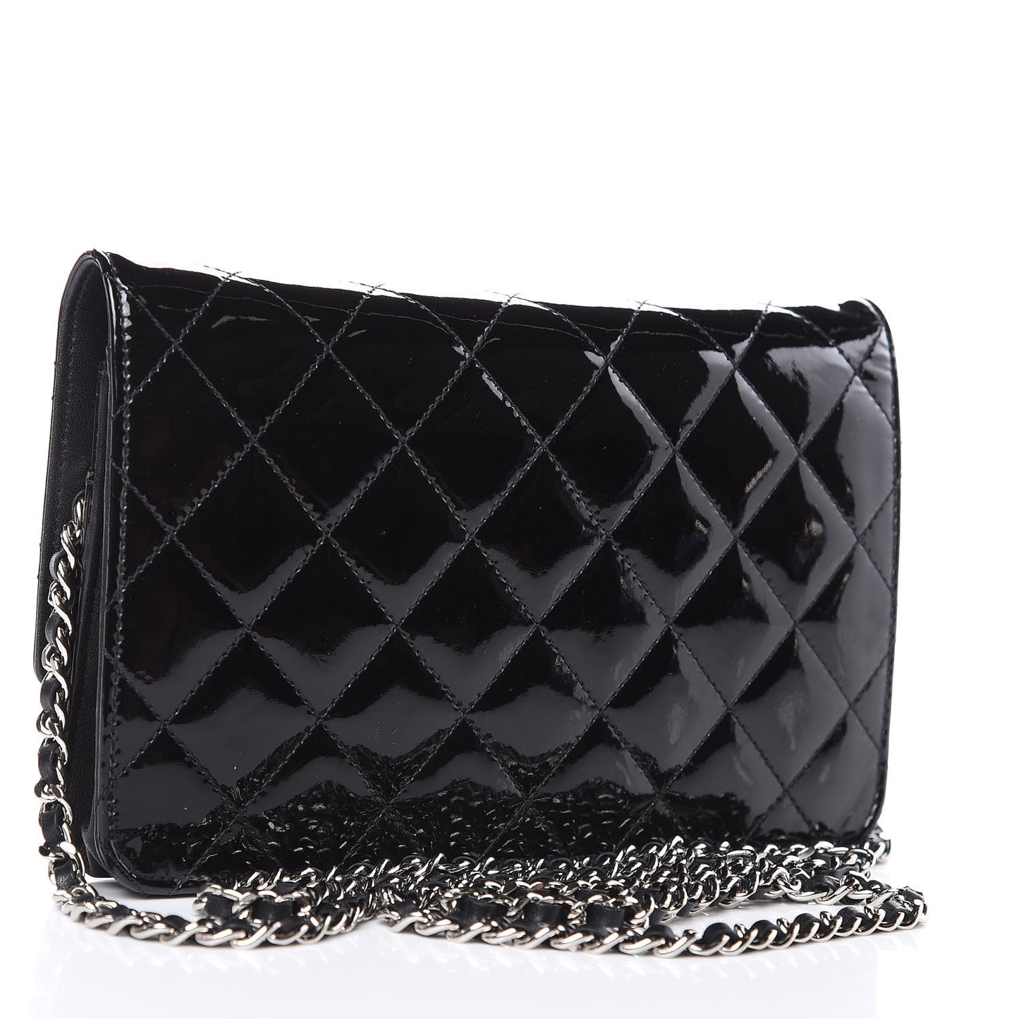Patent Quilted Brilliant Wallet On Chain WOC Black