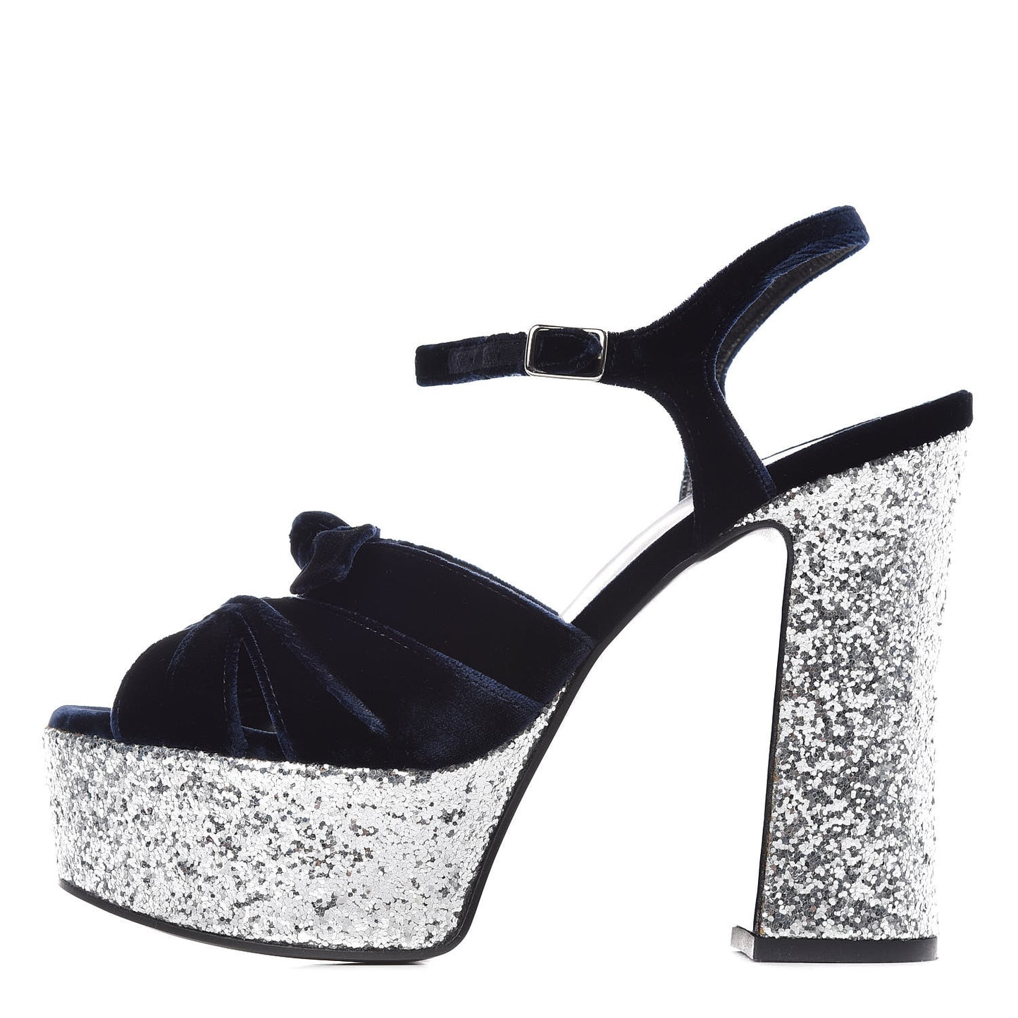 Velvet Glitter Claire Candy Bow 80 Platform Sandal 37 Marine Argento