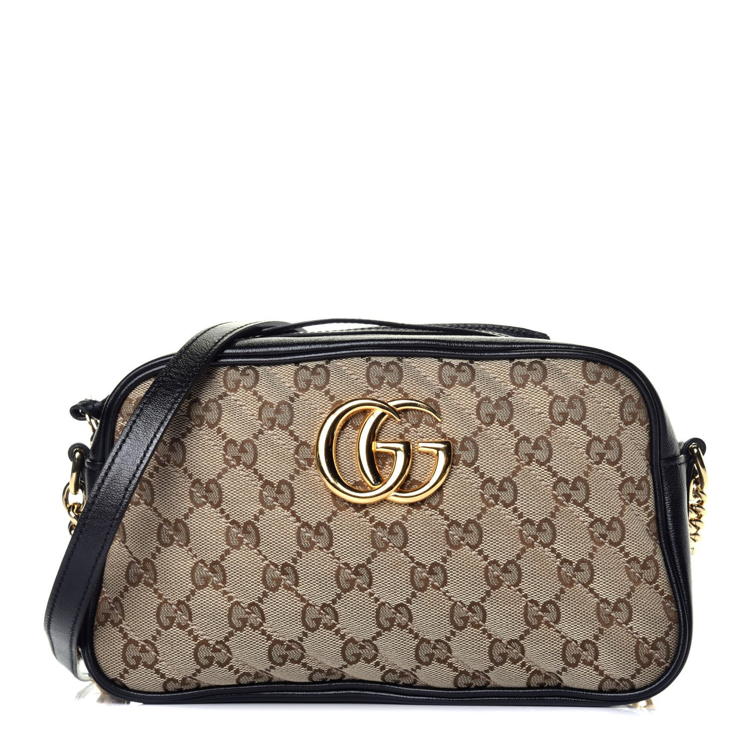 Gucci Monogram Matelasse Diagonal Small GG Marmont Chain Shoulder Bag Beige Black 1 of 11