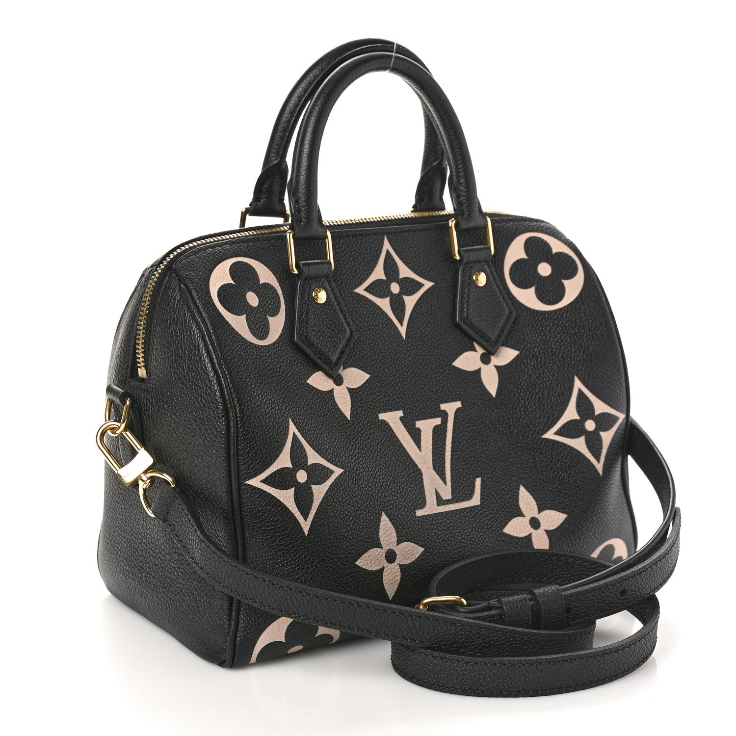 Louis Vuitton Empreinte Monogram Giant Speedy Bandouliere 25 Black Beige 2 of 9