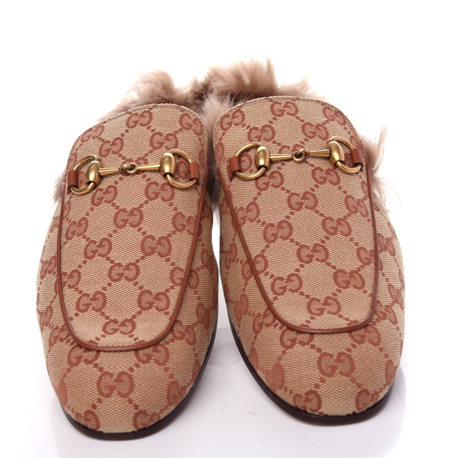 Gucci GG Monogram Fur Mens Princetown Slippers 8 Beige Ruggine Rust 5 of 10