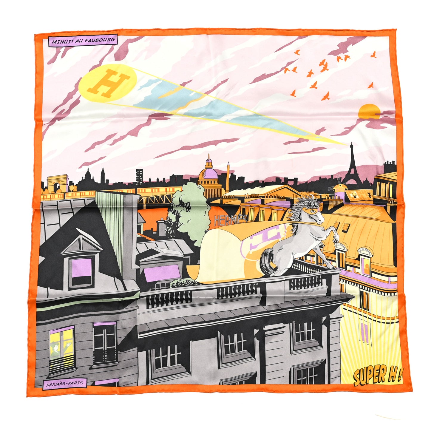 Silk Minuit Au Faubourg Scarf 70 Orange Gris Jaune
