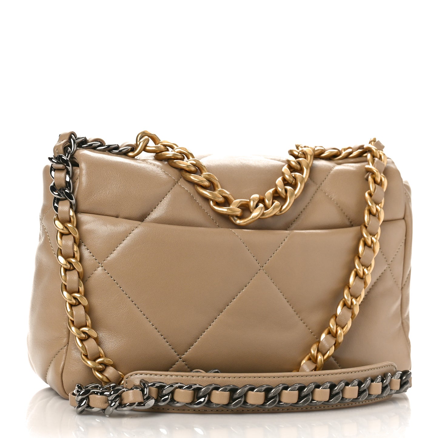 Lambskin Quilted Medium Chanel 19 Flap Dark Beige