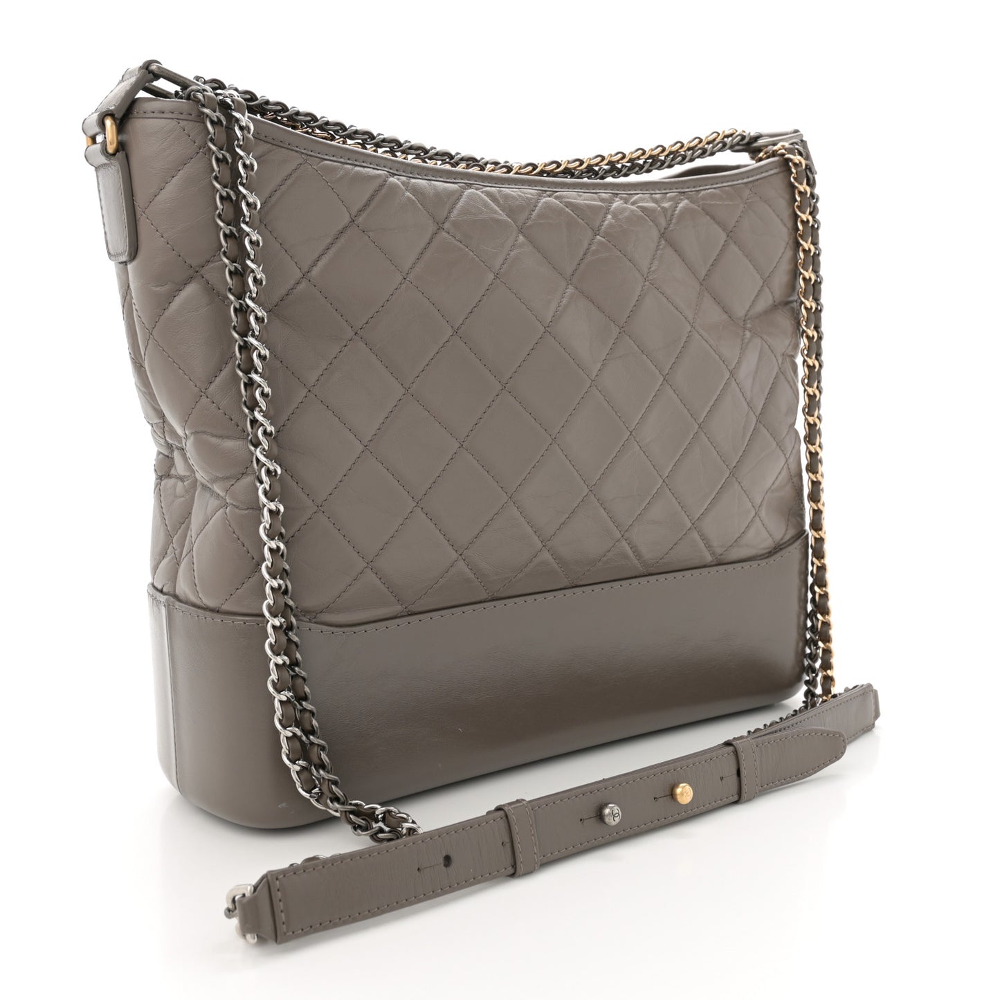 Aged Calfskin Quilted Large Gabrielle Hobo Grey