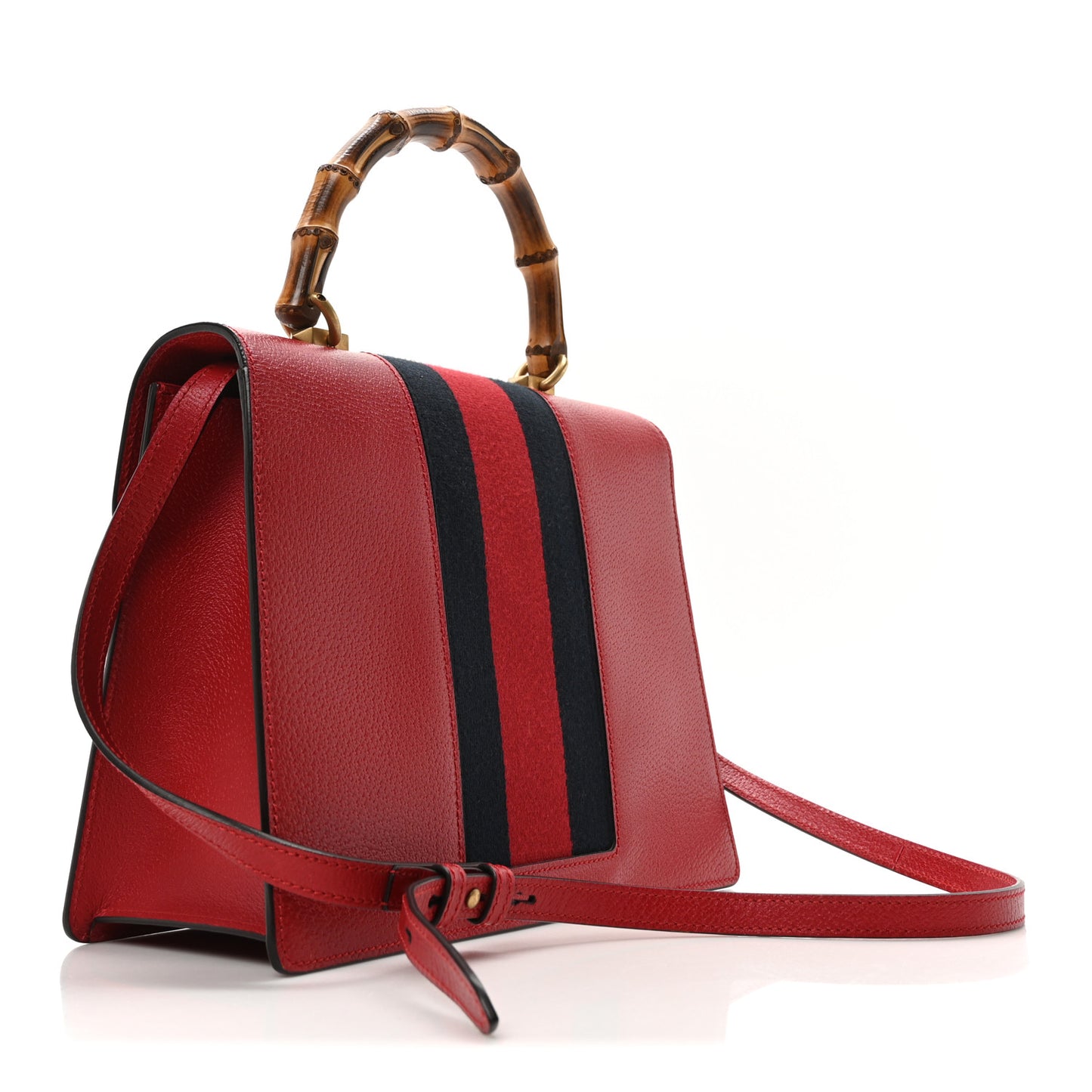 Calfskin Bamboo Web Medium Falena Moth Top Handle Bag Hibiscus Red