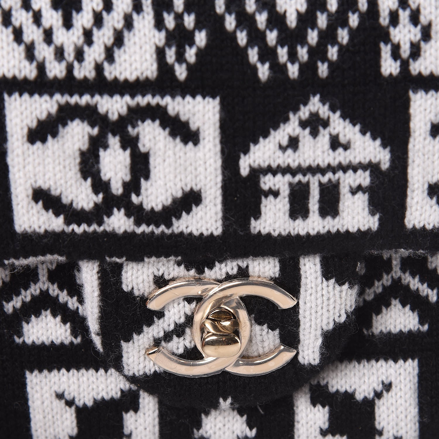 Chanel Cashmere Knit Coco Neige Flap Black White 10 of 10