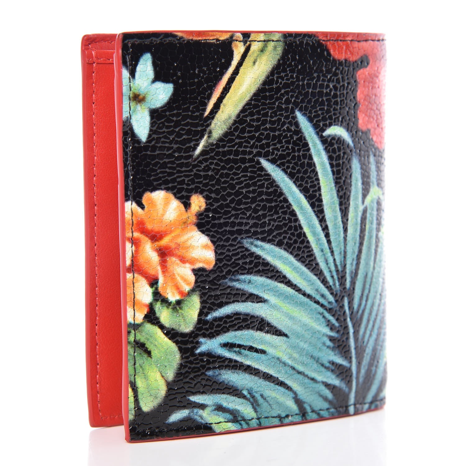 Christian Louboutin Crackled Calfskin Hawaii Print Paros Spikes Wallet Black Gunmetal 3 of 8