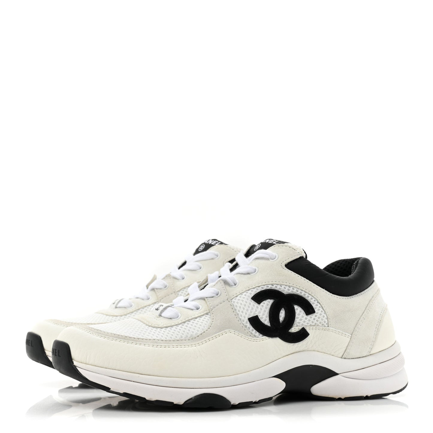 Mesh Suede Calfskin Grained Calfskin Womens CC Sneakers 41 White Black