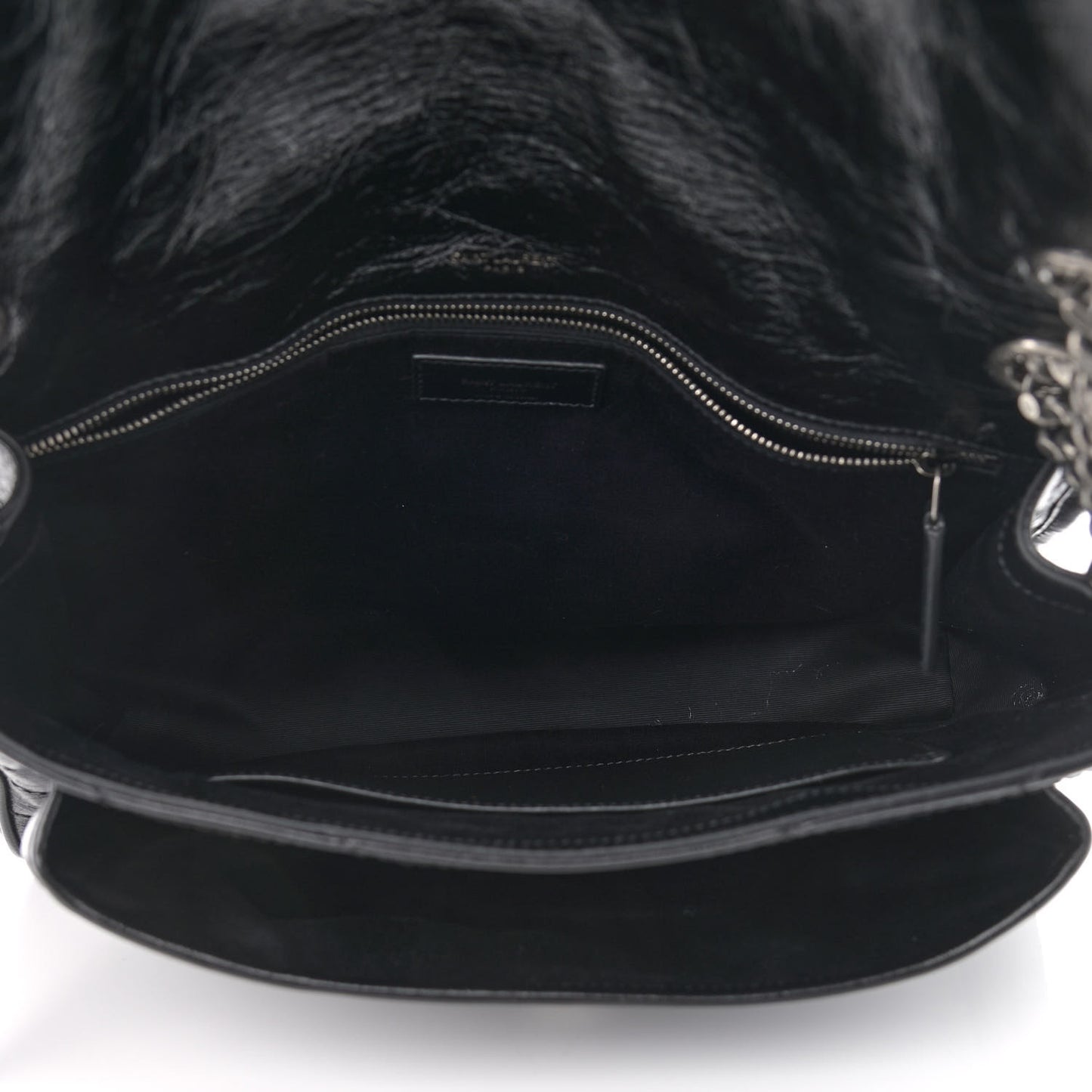 Crinkled Calfskin Matelasse Monogram Large Niki Chain Satchel Black
