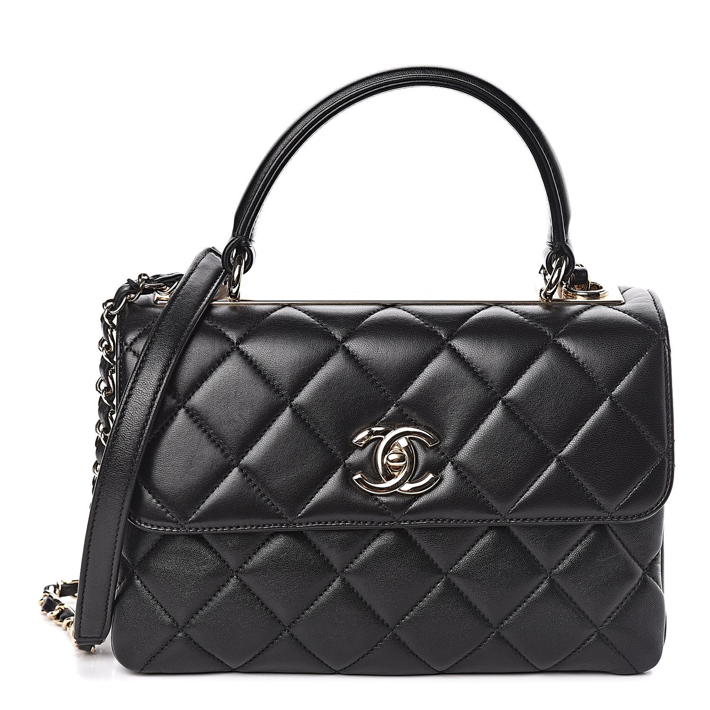Lambskin Quilted Small Trendy CC Dual Handle Flap Bag Black