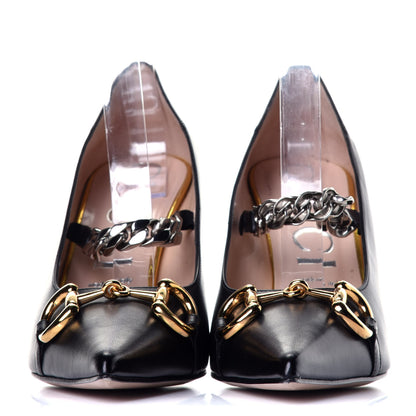 Gucci Malaga Kid Deva Horsebit Chain Embellished Pumps 41 Black 2 of 9
