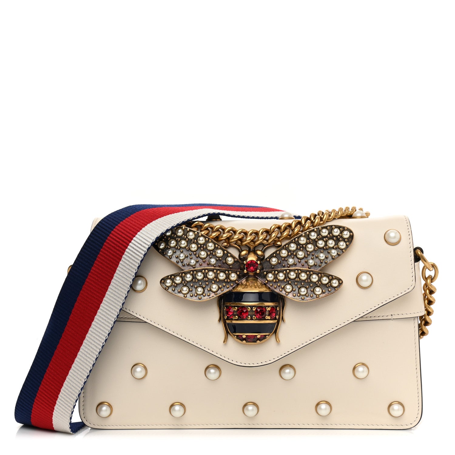 Gucci Nappa Pearl Studded Mini Queen Margaret Broadway Shoulder Bag Mystic White 1 of 11