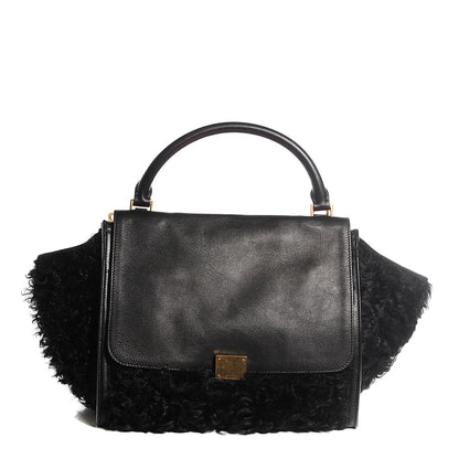 Celine Calfskin Curly Lamb Medium Trapeze Black 1 of 8