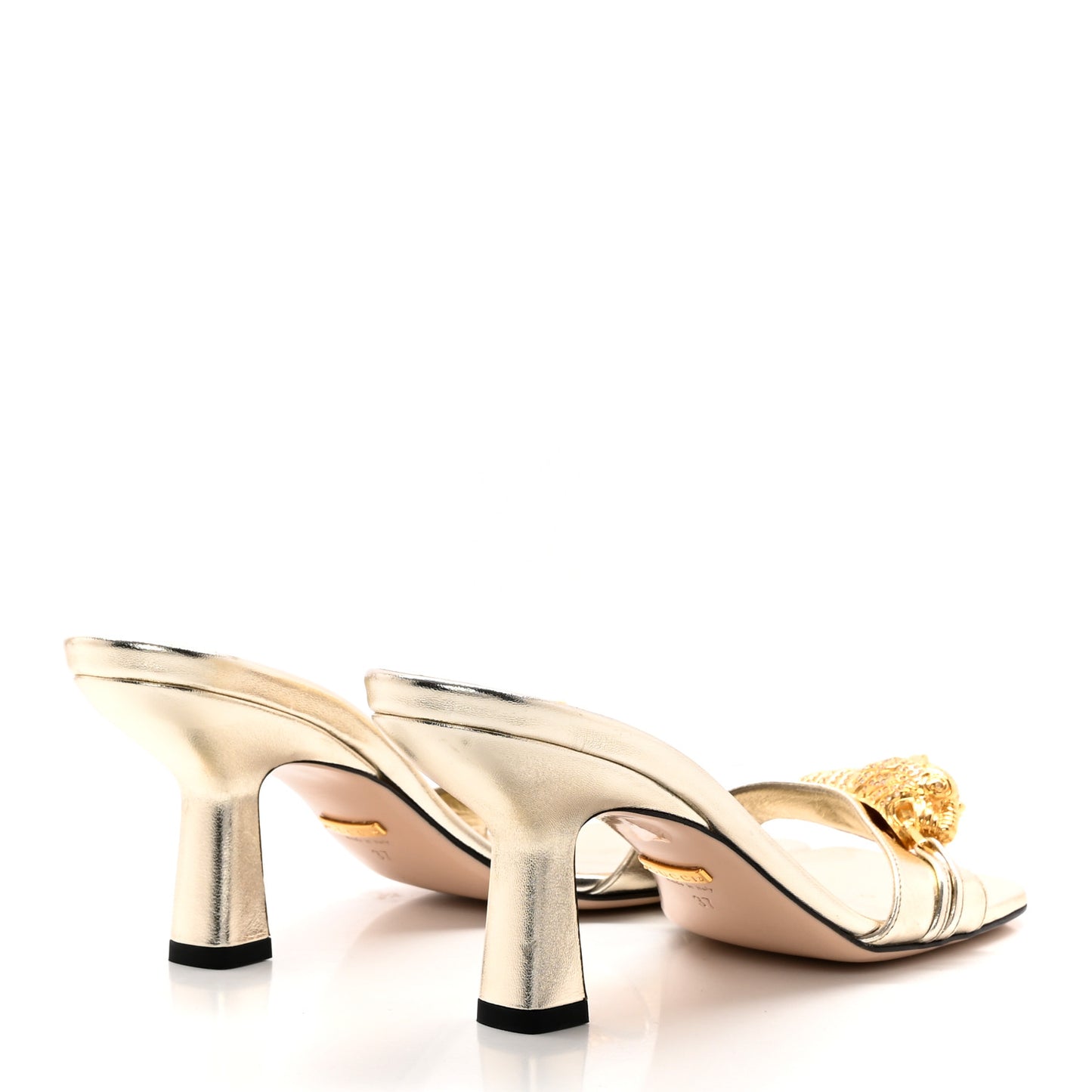 Metallic Nappa Dora Tiger Head Mid Heel Slide Sandals 37 Gold