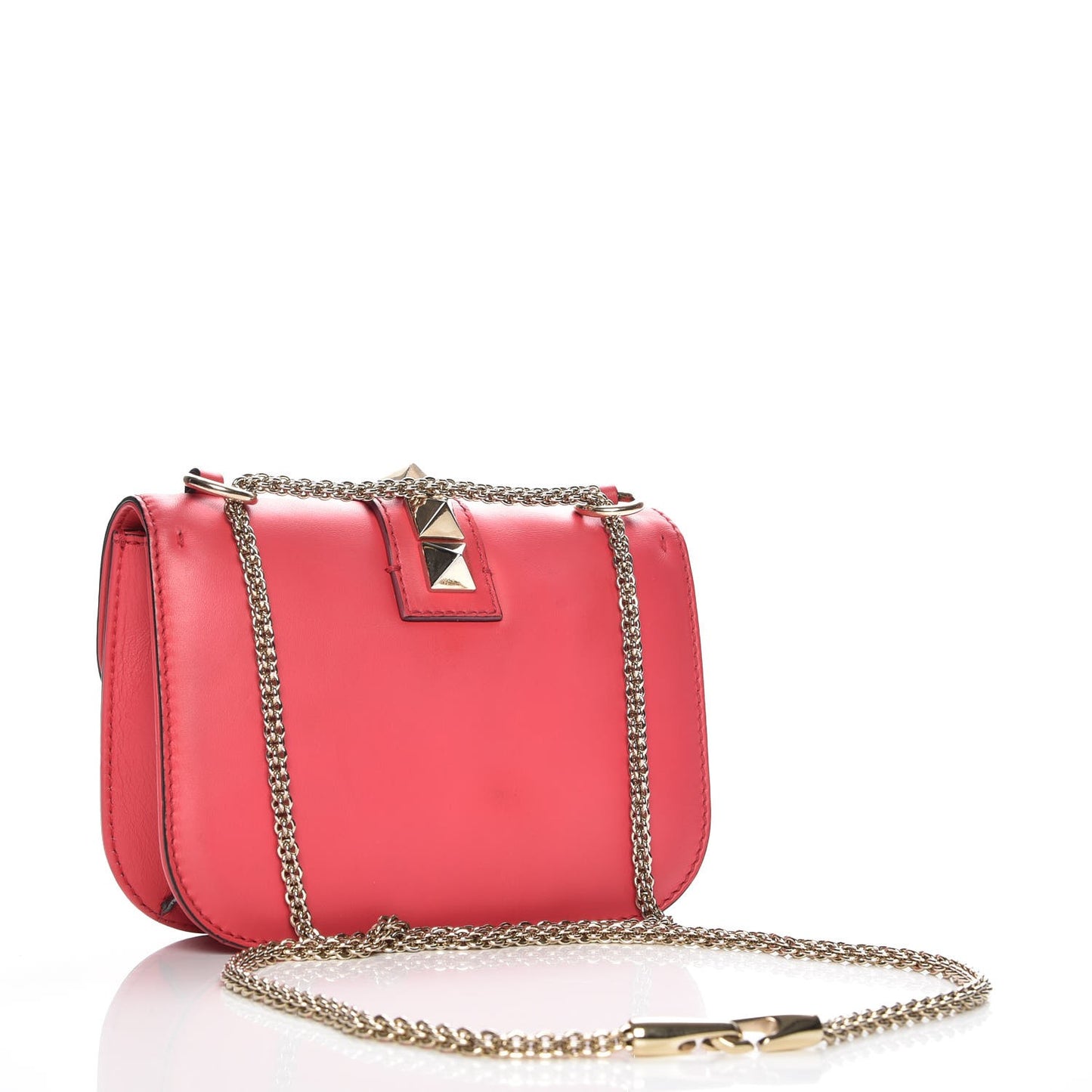 Vitello Small Glam Lock Rockstud Flap Deep Fuxia