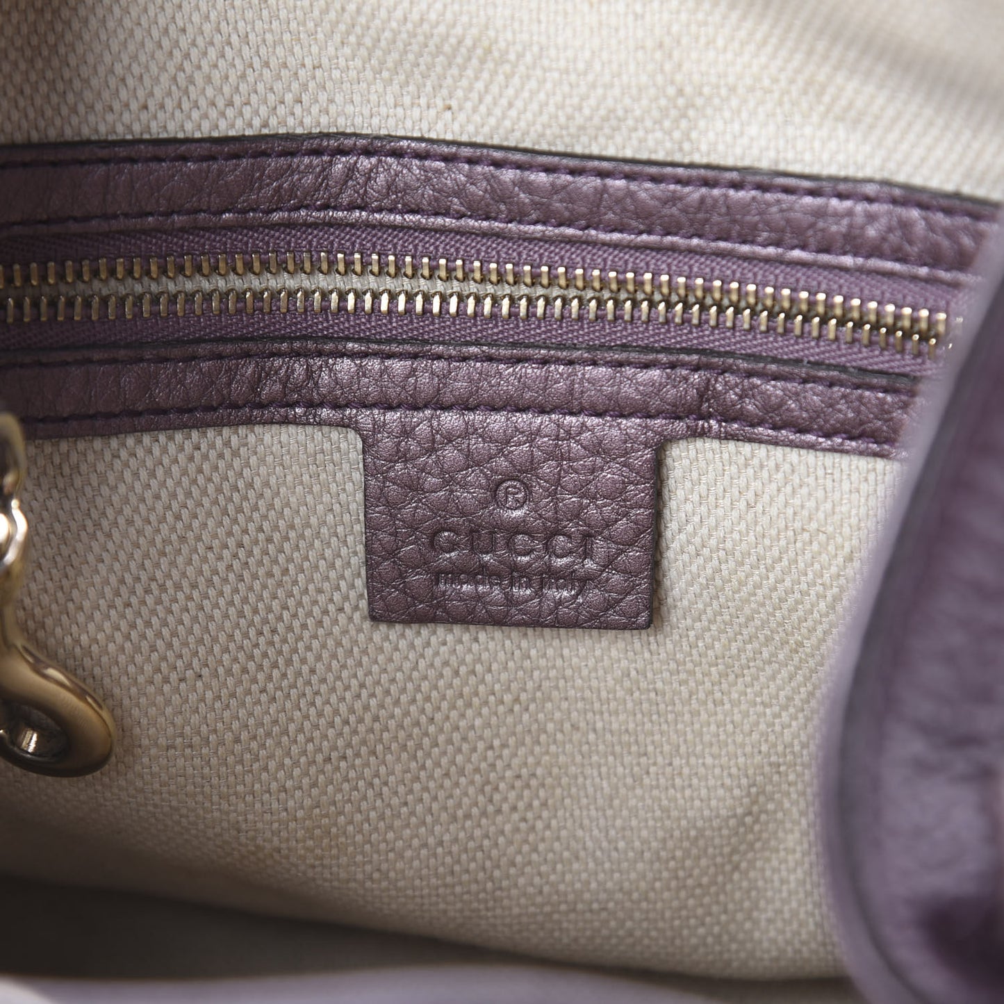 Metallic Pebbled Calfskin Small Soho Shoulder Bag Purple