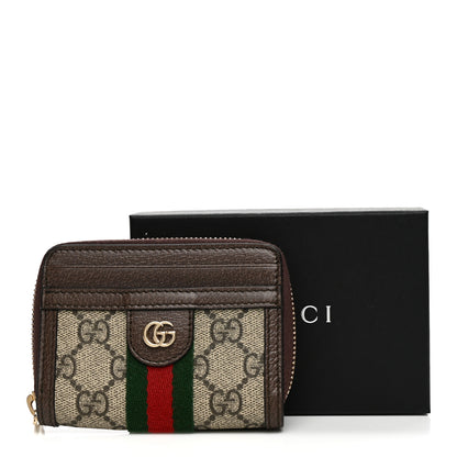 Gucci GG Supreme Monogram Textured Dollar Calfskin Web Ophidia Zip Around Card Case Wallet Beige Ebony New Acero 8 of 8