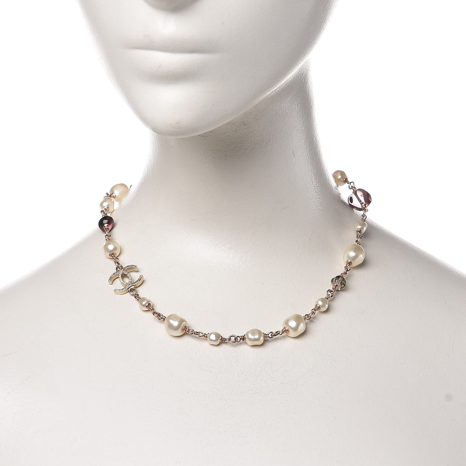 Chanel Pearl Beaded CC Short Necklace Gold Purple 2 of 4