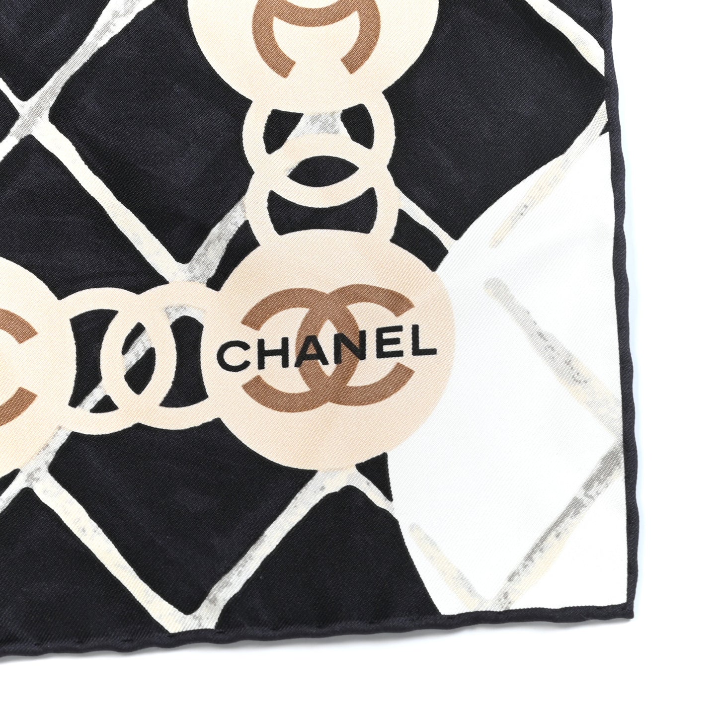 Silk CC Logo Camellia Scarf White Black