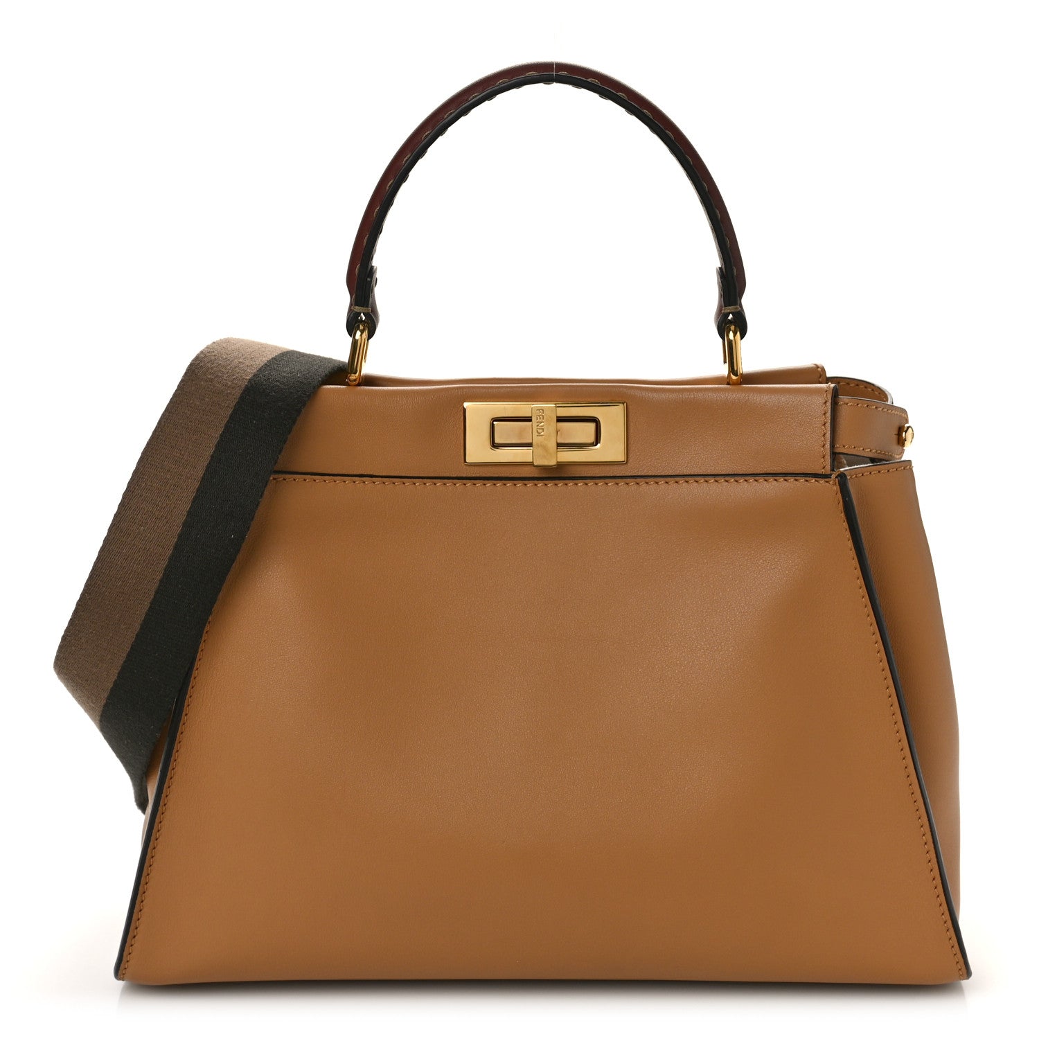 Fendi Vitello Seta Canvas FF Embroidered Medium Peekaboo Iconic Satchel Miele 1 of 8