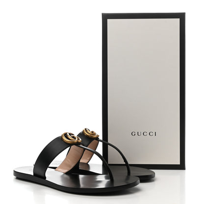 Gucci Calfskin GG Marmont Thong Sandals 38 Black 8 of 8