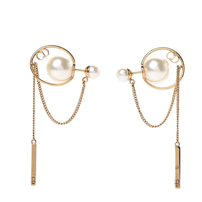 Christian Dior Pearl Tribales Dangle Chain Earrings Gold 1 of 5