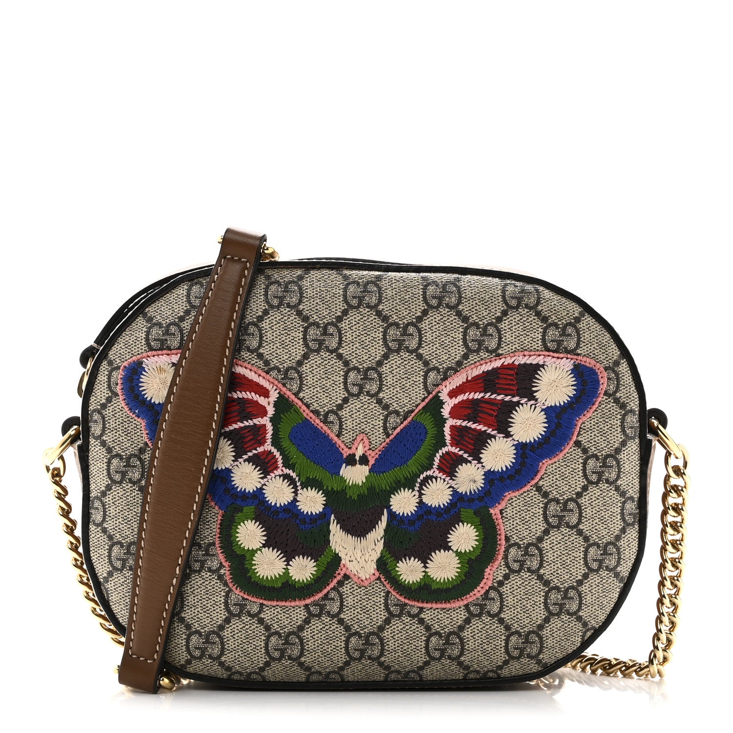 Gucci GG Supreme Monogram Butterfly Embroidered Mini Chain Shoulder Bag Beige Tuscany 1 of 11